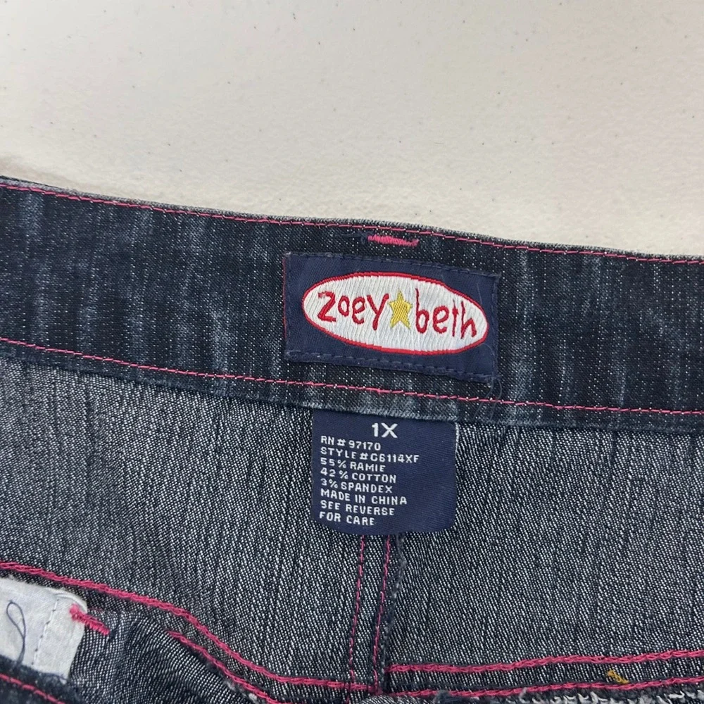 Zoey Beth Denim Skirt Womens 1X Dark Blue Pink Contrast Stitch Y2K C6114XF